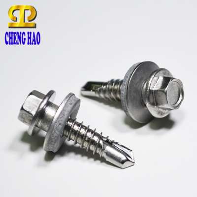 SUS304 A2 Stainless Steel Roofing EPDM Hex Washer Head Self Drilling Screw